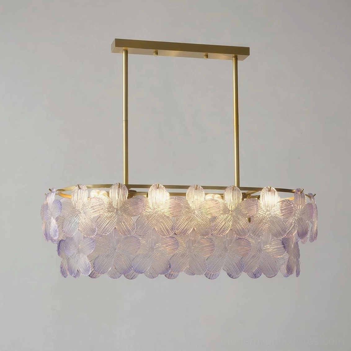 Large Treviso floral glass chandelier in sky blue, 12-bulb botanical petal fixture