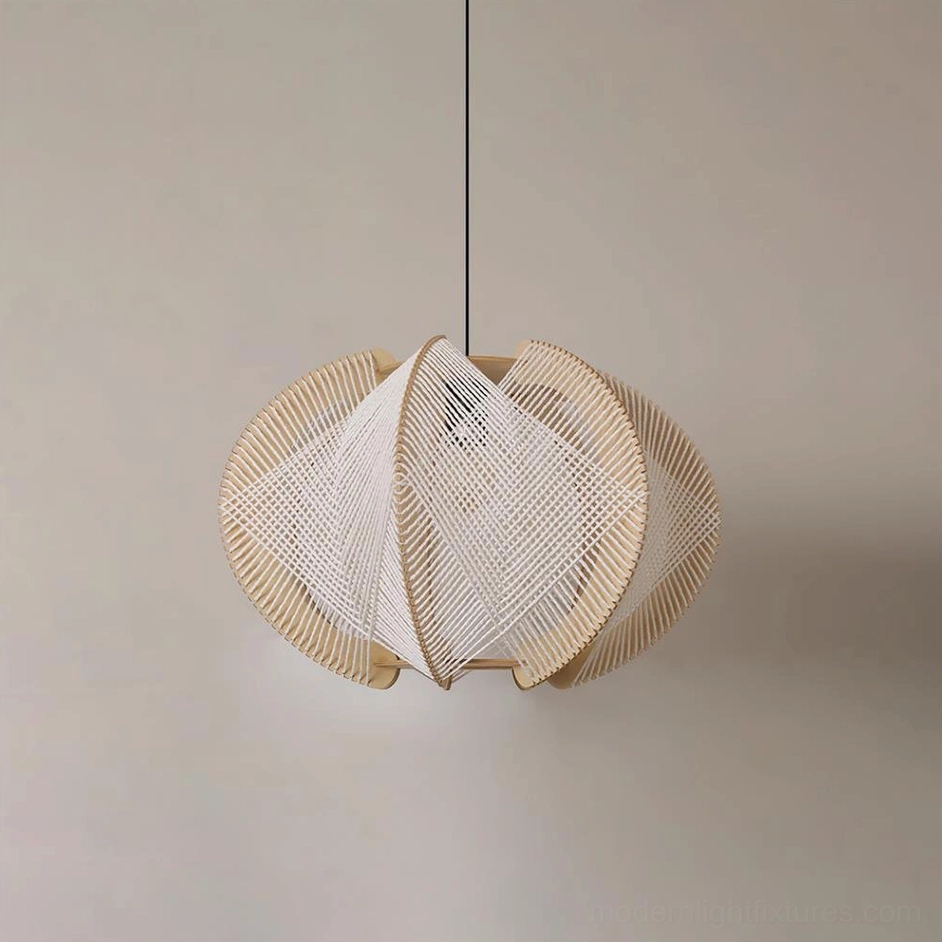 Large 50cm woven wood pendant light in dining room pendant fixture application