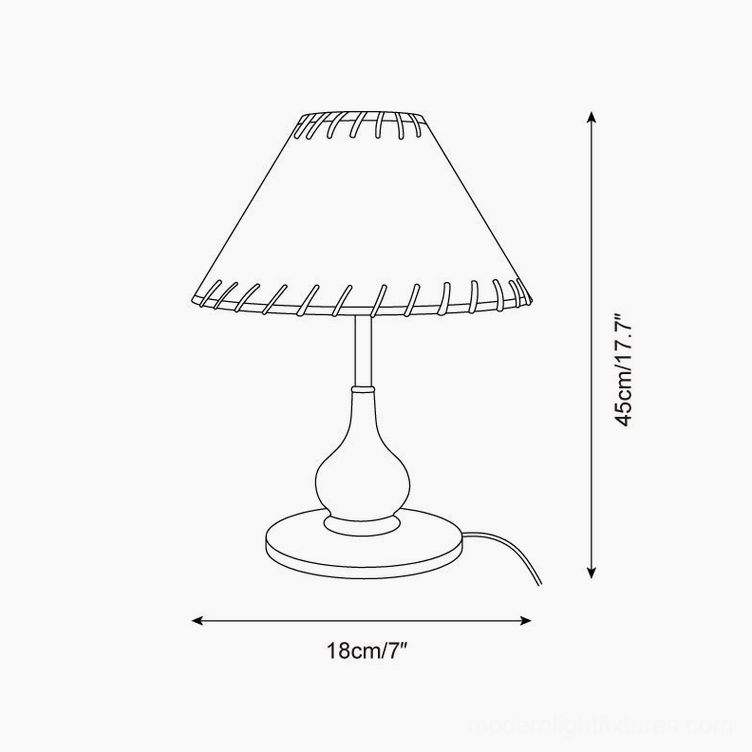 Lariat table lamp Model B technical specifications with power cord and dimensions