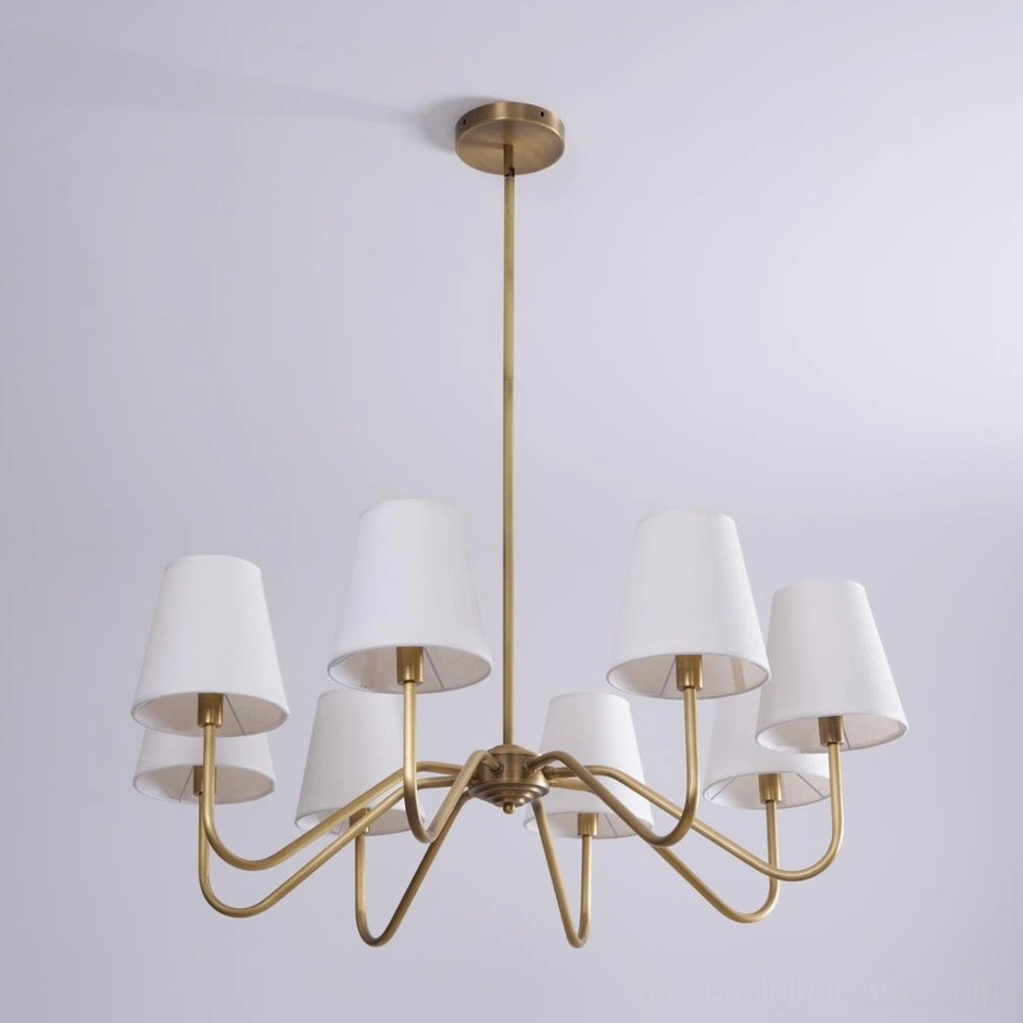 Lassen 8-head brass chandelier product presentation, large configuration showcase, premium modern lighting