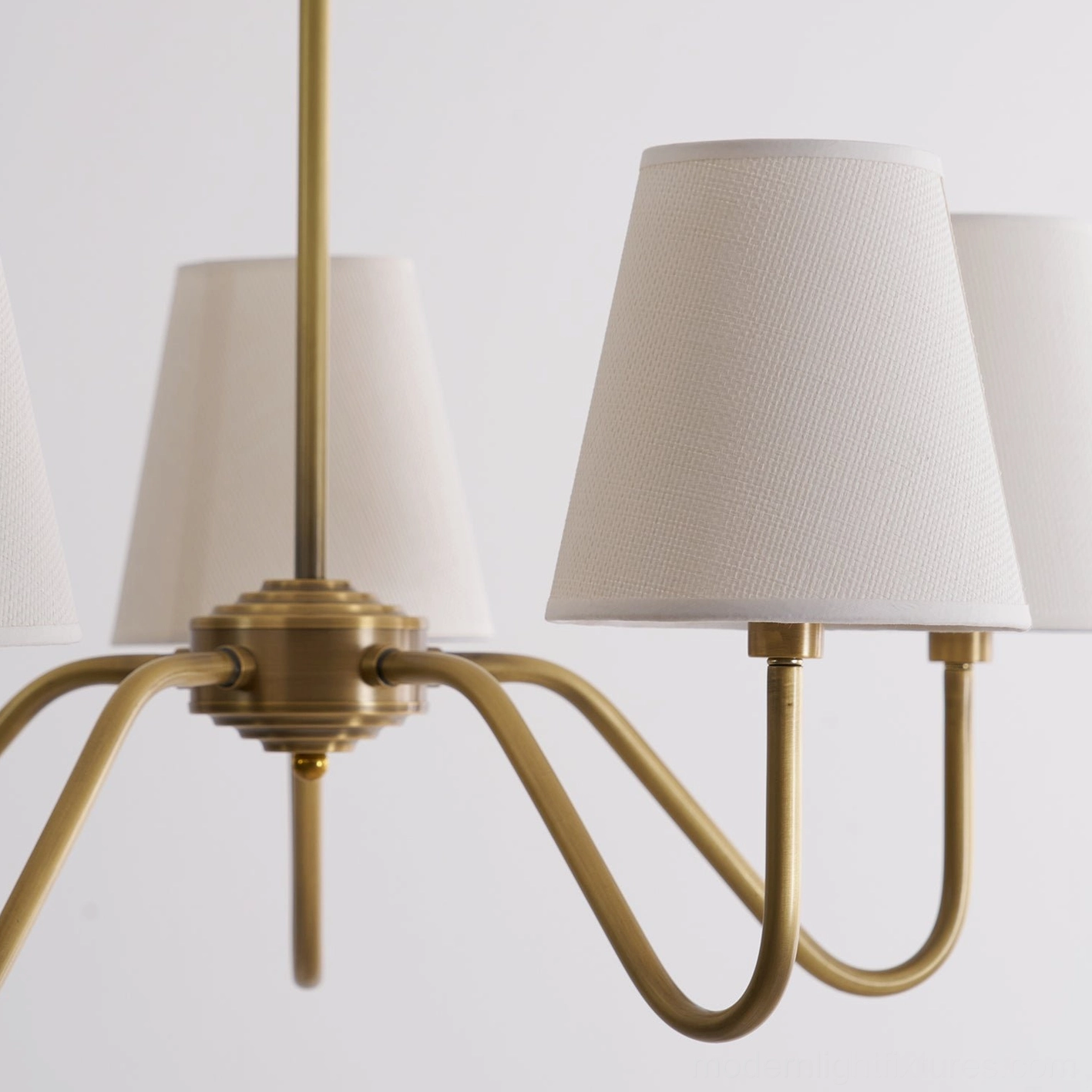 Lassen brass chandelier overhead perspective, lighting distribution, room illumination demonstration