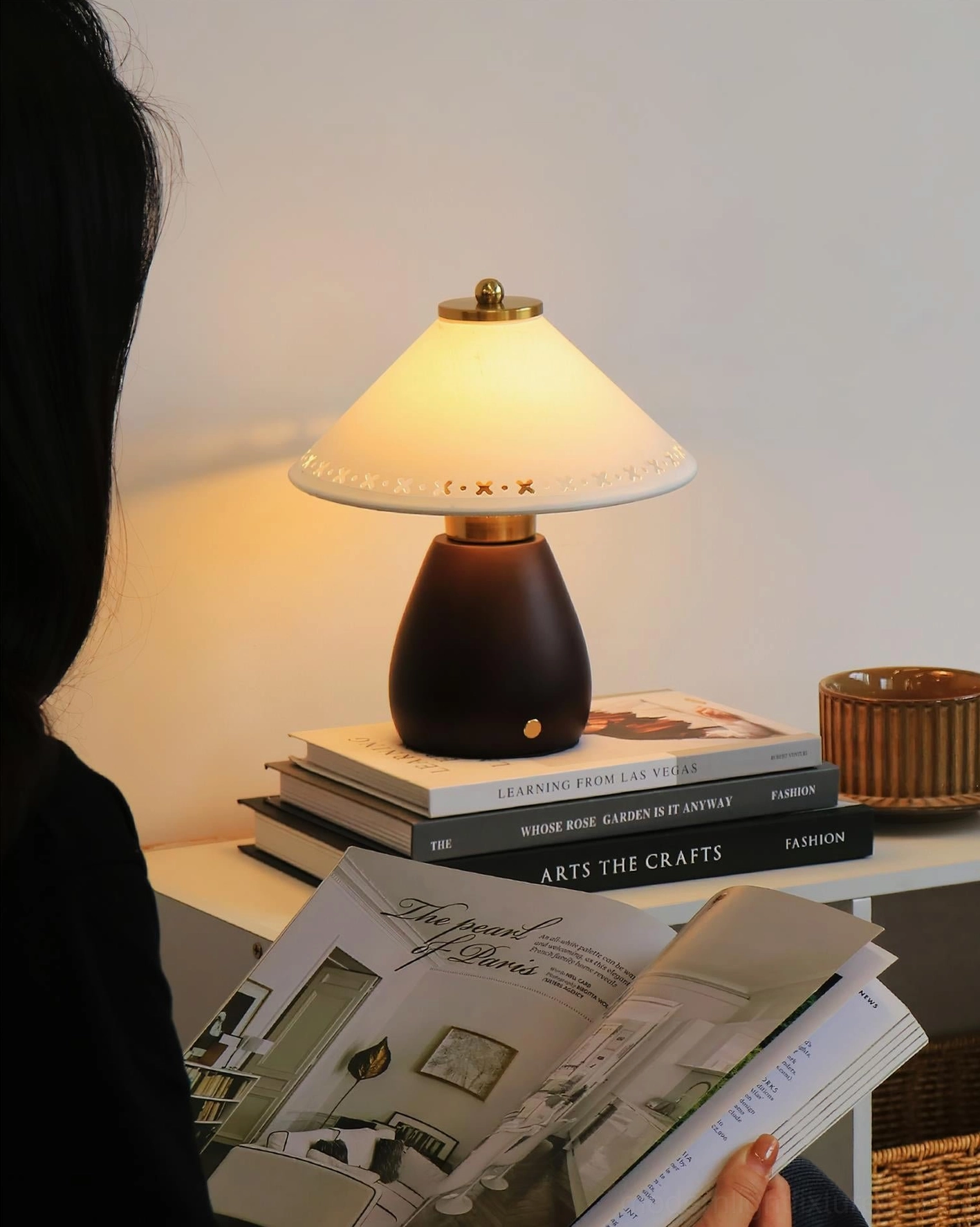 Lattice Table Lamp in home reading area providing task lighting for relaxation and study