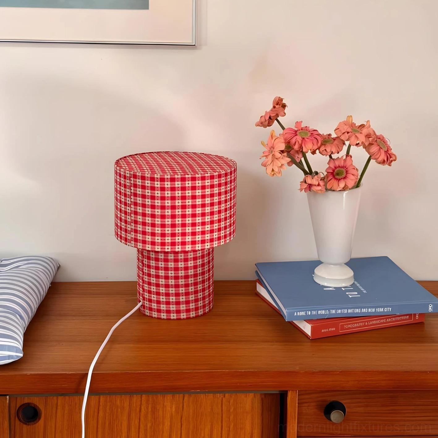 Latticefield fabric table lamp with dimmer compatible socket and 59-inch cord plug configuration