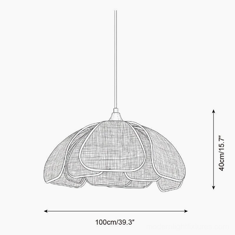 Technical orthographic line drawing specifications of Latticeon 100cm diameter pendant lamp
