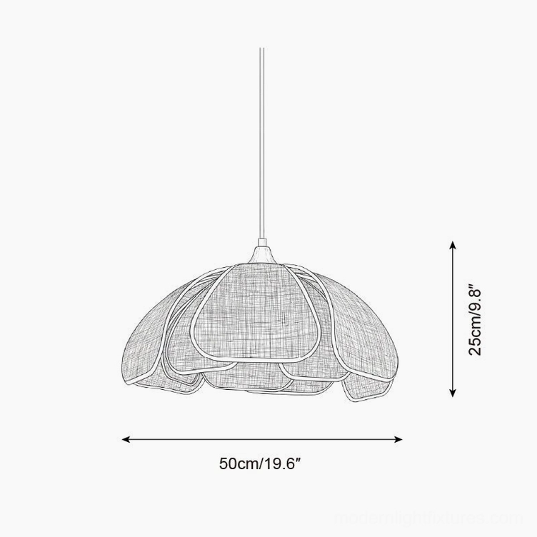 Technical orthographic line drawing specifications of Latticeon 50cm diameter pendant lamp