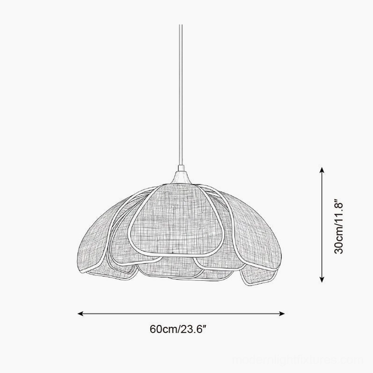 Technical orthographic line drawing specifications of Latticeon 60cm diameter pendant lamp