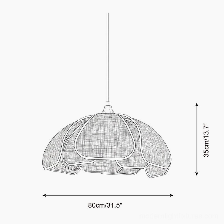 Technical orthographic line drawing specifications of Latticeon 80cm diameter pendant lamp
