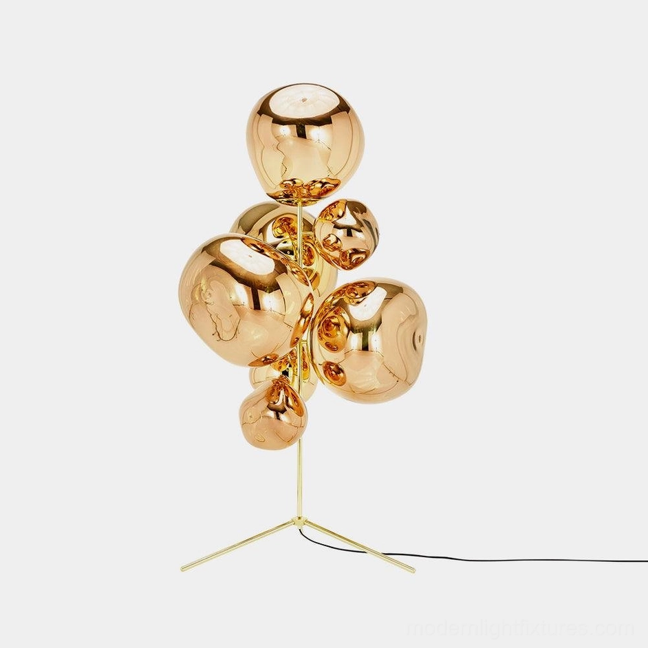 Lava bubble floor lamp with mirrored glass shades and bronze metallic finish studio shot