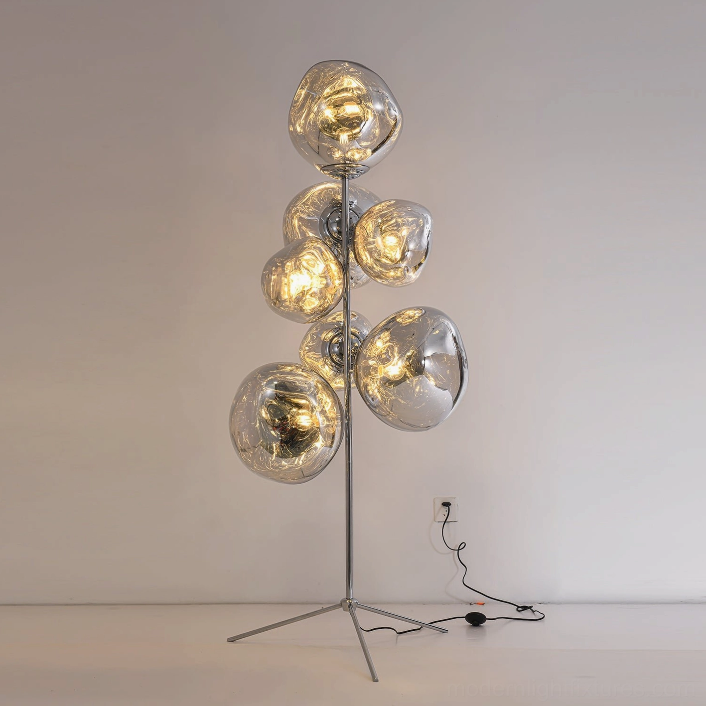 Silver lava bubble floor lamp large variant 100cm x 180cm in minimalist white interior