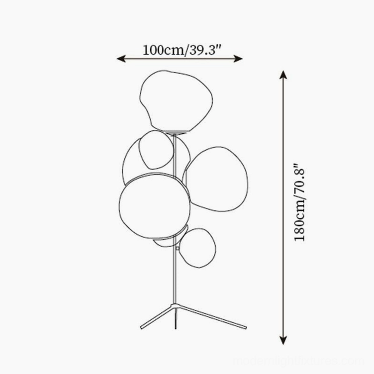 Lava bubble floor lamp technical dimension drawing 100cm diameter 180cm height
