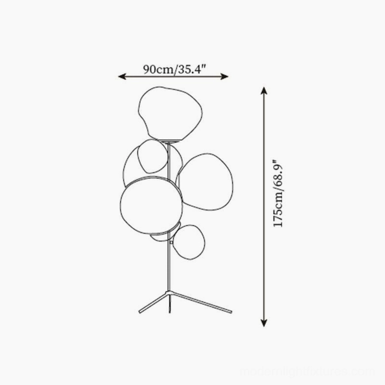 Lava bubble floor lamp technical dimension drawing 90cm diameter 175cm height