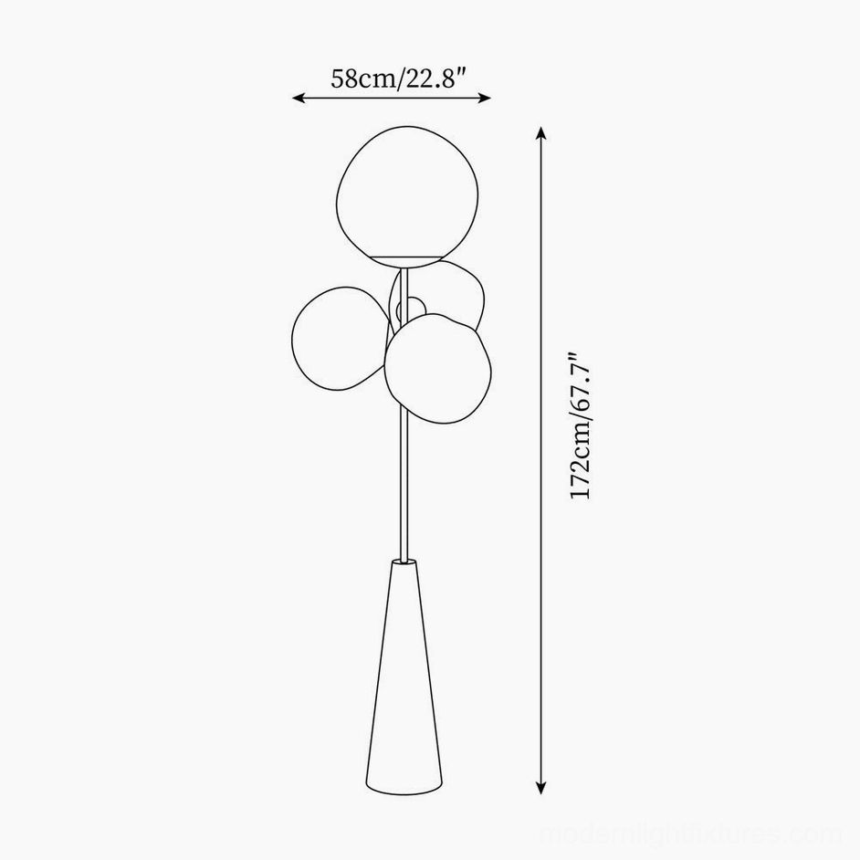Lava Column floor lamp technical specifications drawing - 58cm diameter by 172cm height dimensions