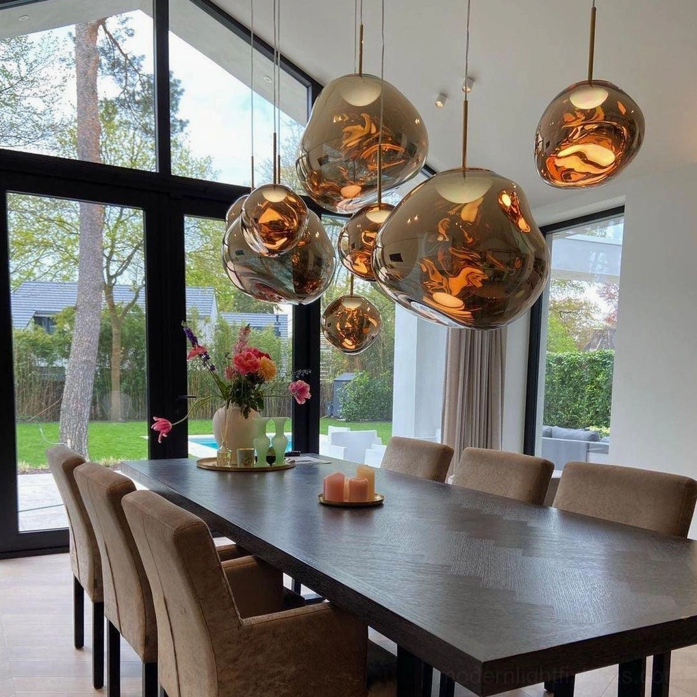 Contemporary pendant fixture atmospheric lighting installation modern space