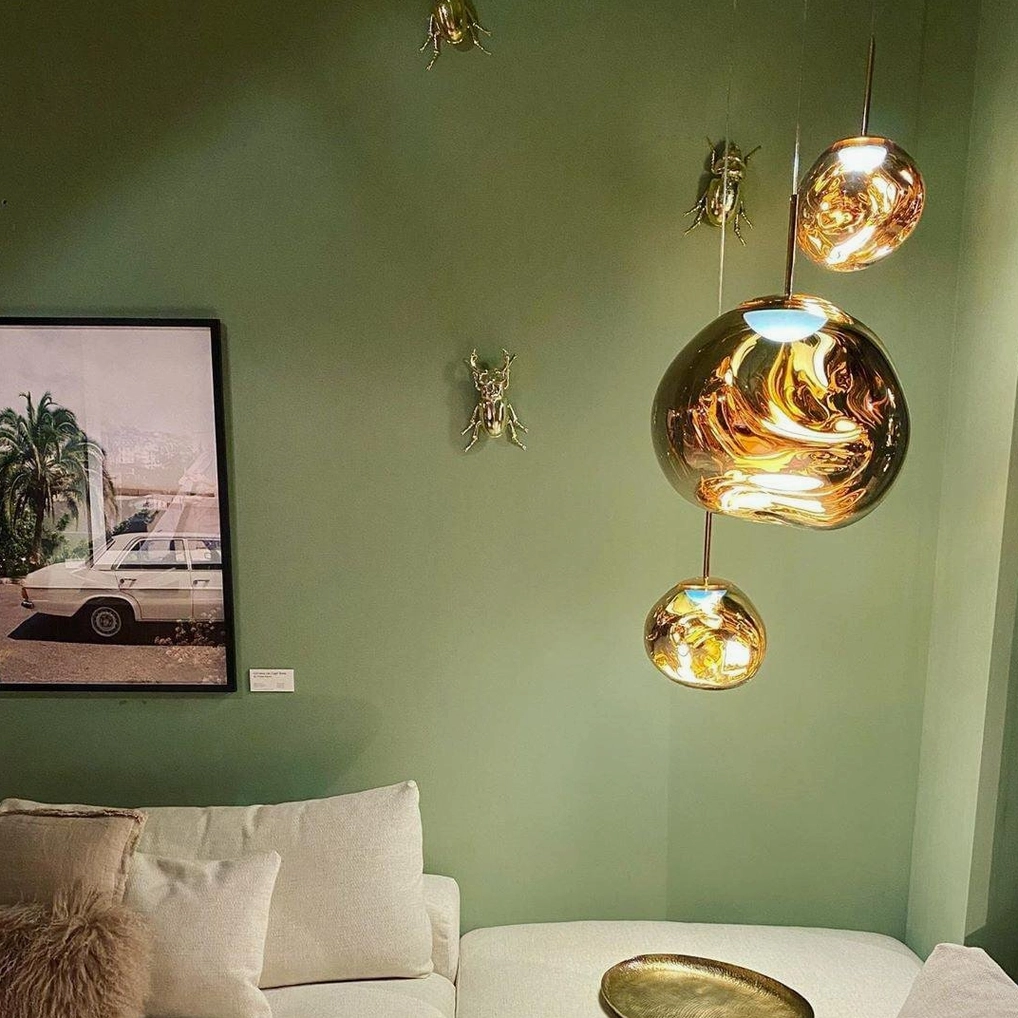 Modern pendant light fixture contemporary metallic sculptural form ceiling