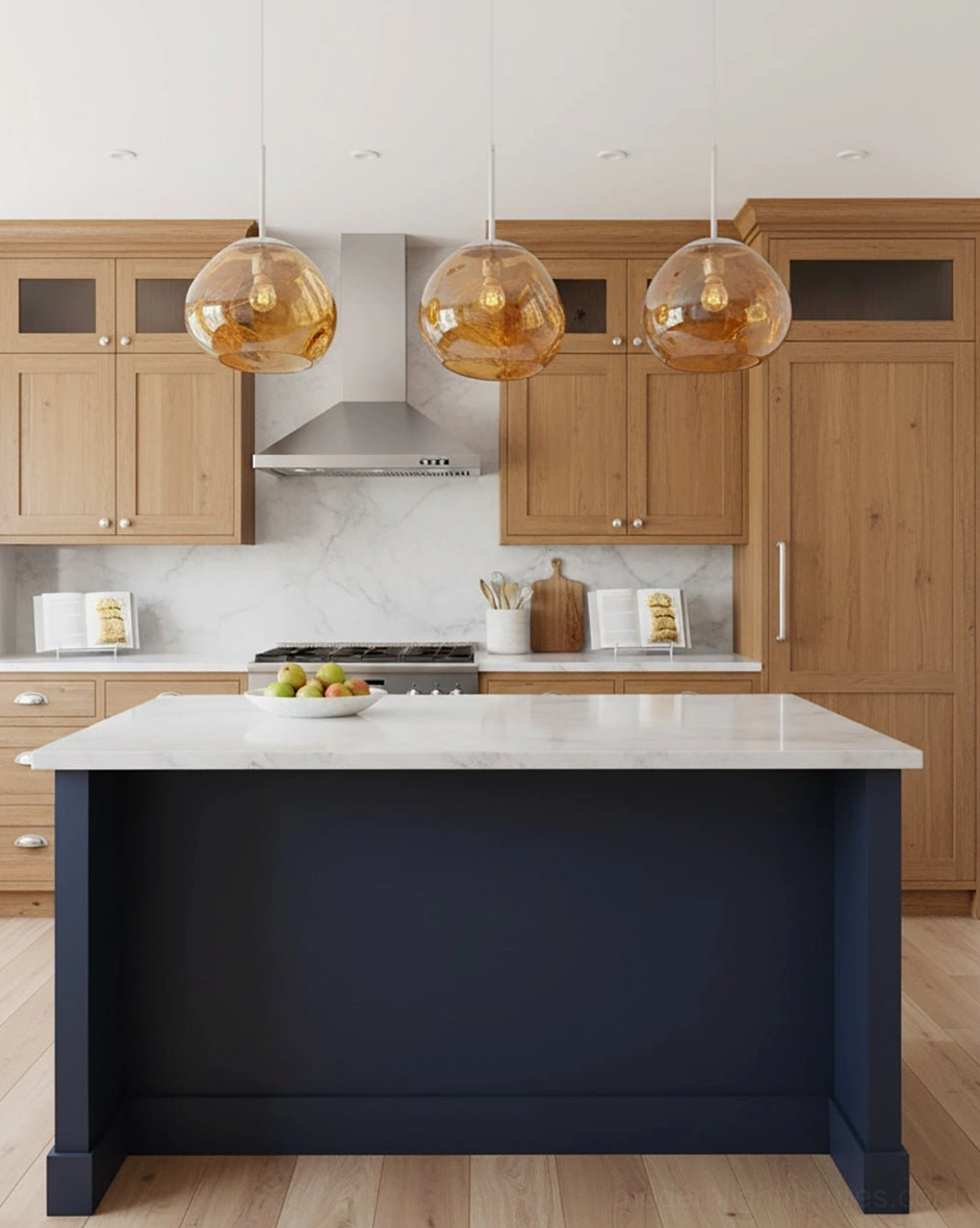 Modern pendant light fixture with distorted metallic PVC shade interior detail