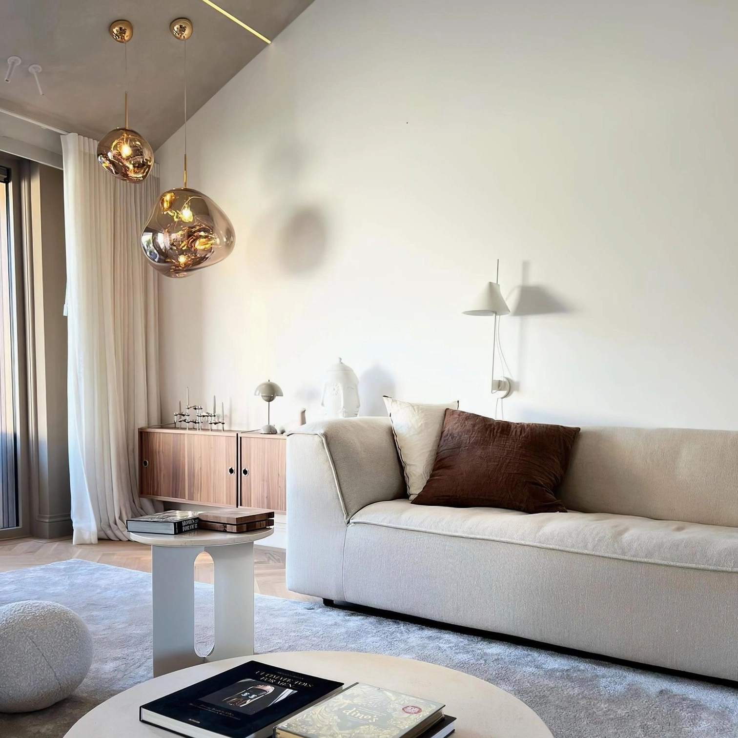 Modern pendant lamp distorted PVC shade mirror finish sculptural accent