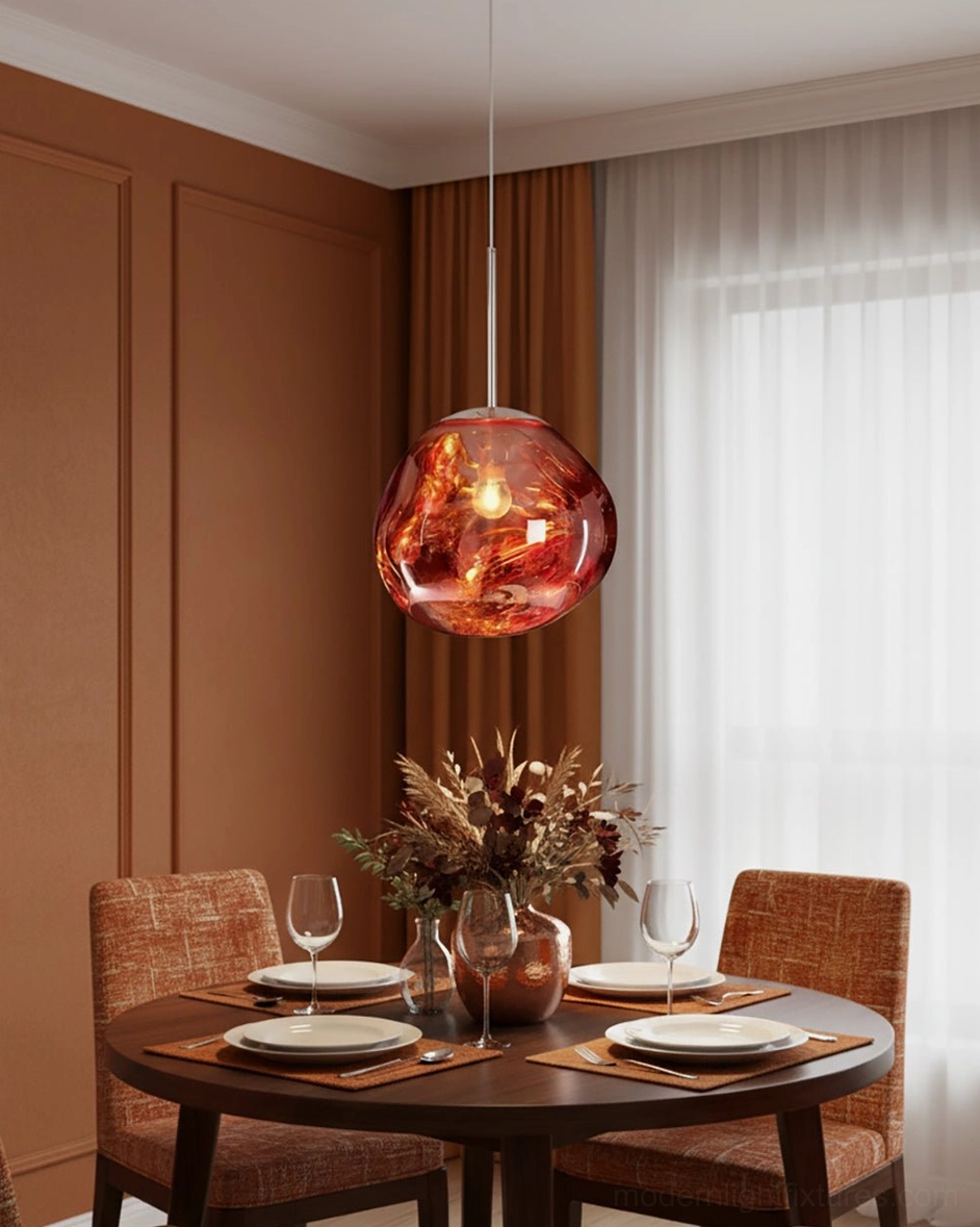 Contemporary distorted shade pendant lamp with mirror finish reflection