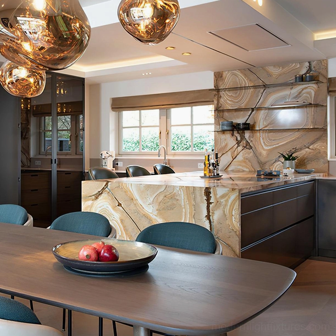 Lava pendant lamp showing dual effect mirror surface off and lit comparison
