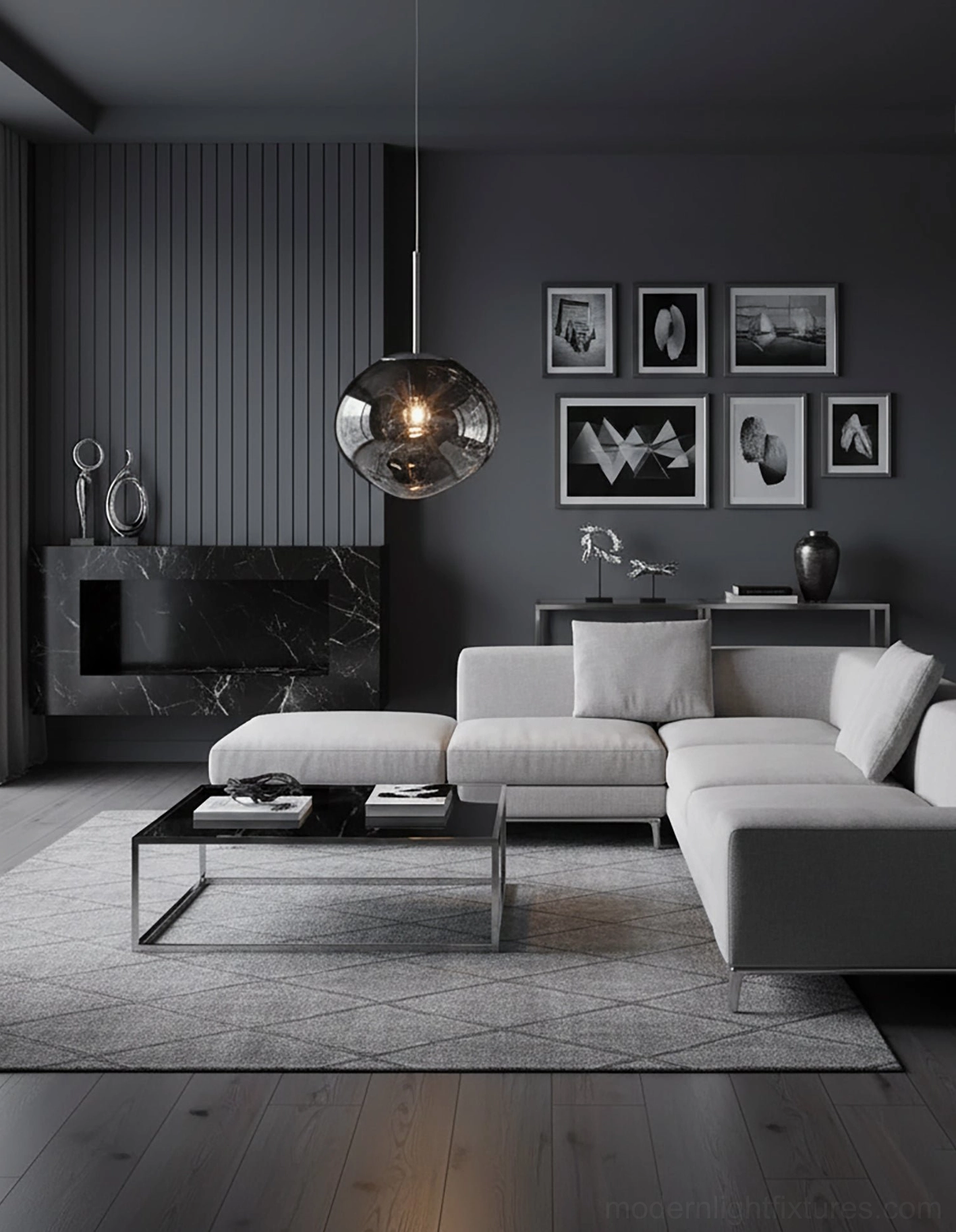 Modern pendant light creating fractured ceiling pattern architectural lighting