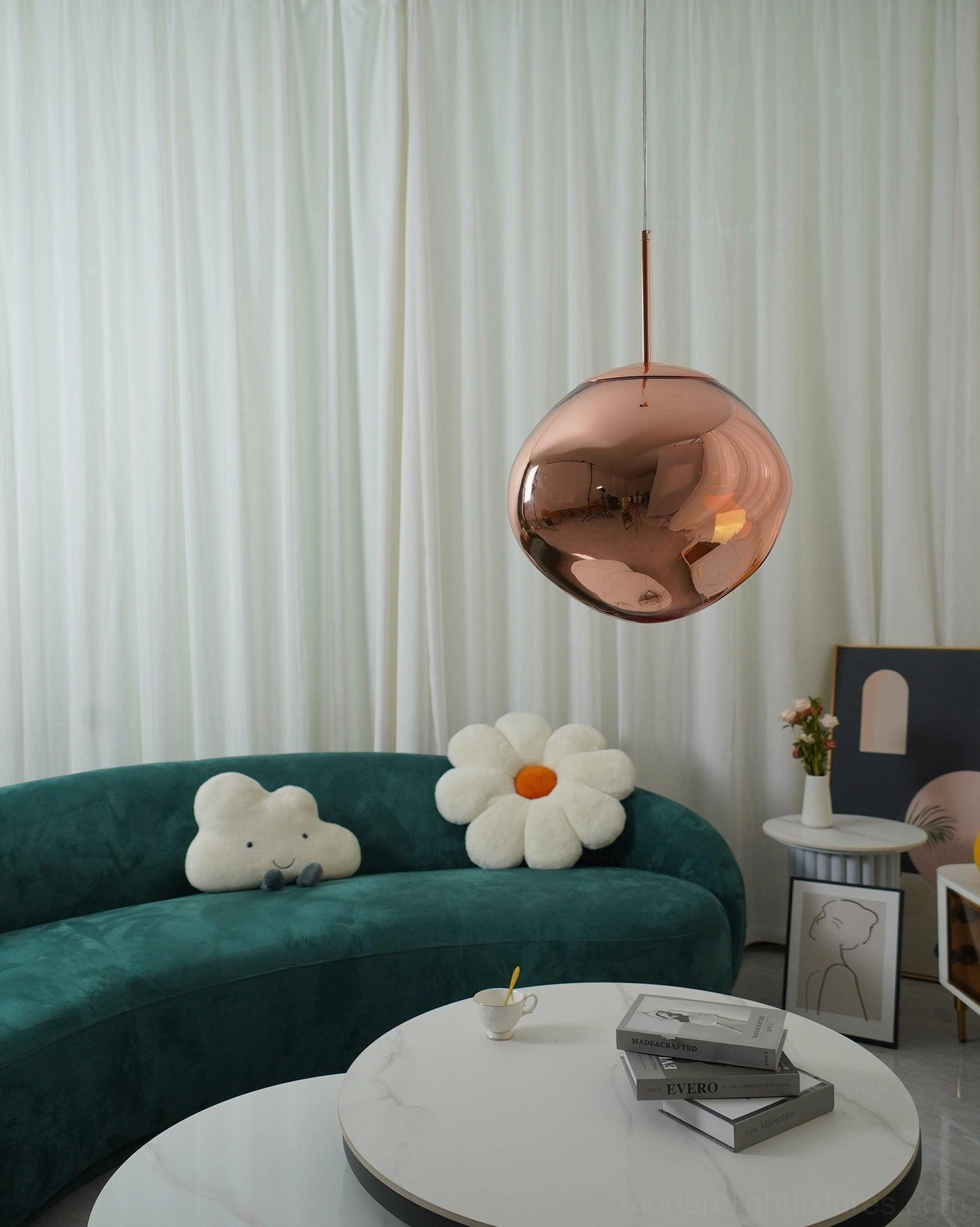 Modern metallic pendant lamp mirror finish sculptural artistic lighting