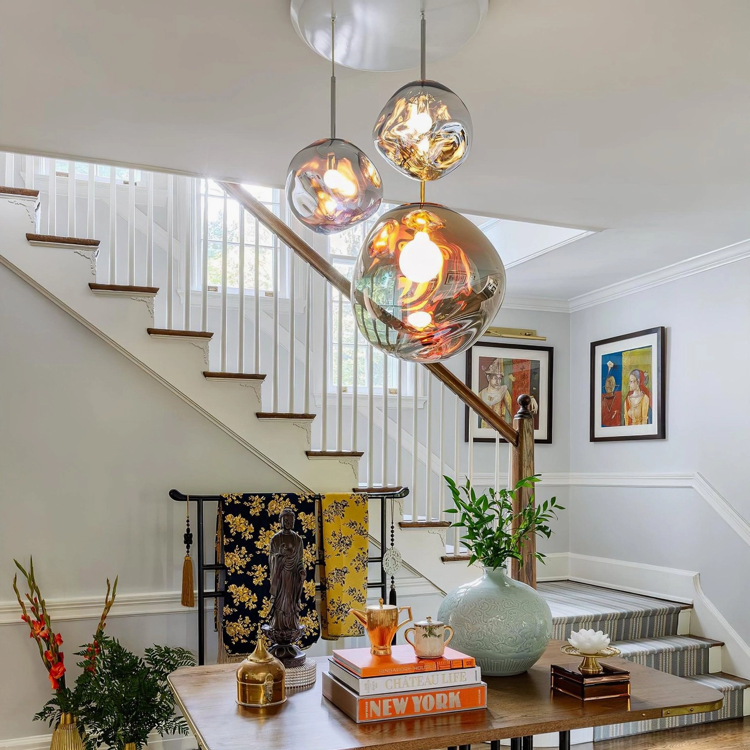 Contemporary pendant lighting fixture in modern minimalist interior setting