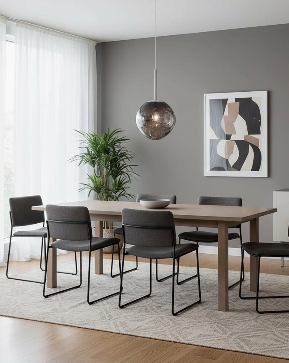Pendant lamp with mirror-finish PVC shade showing reflective distortion
