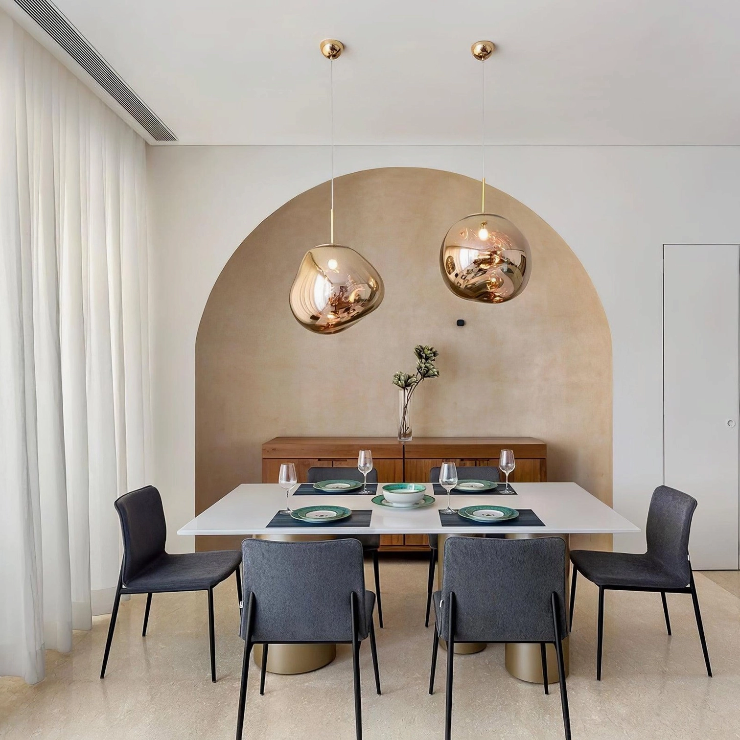 Modern lava pendant lamp showing multiple size options installation context
