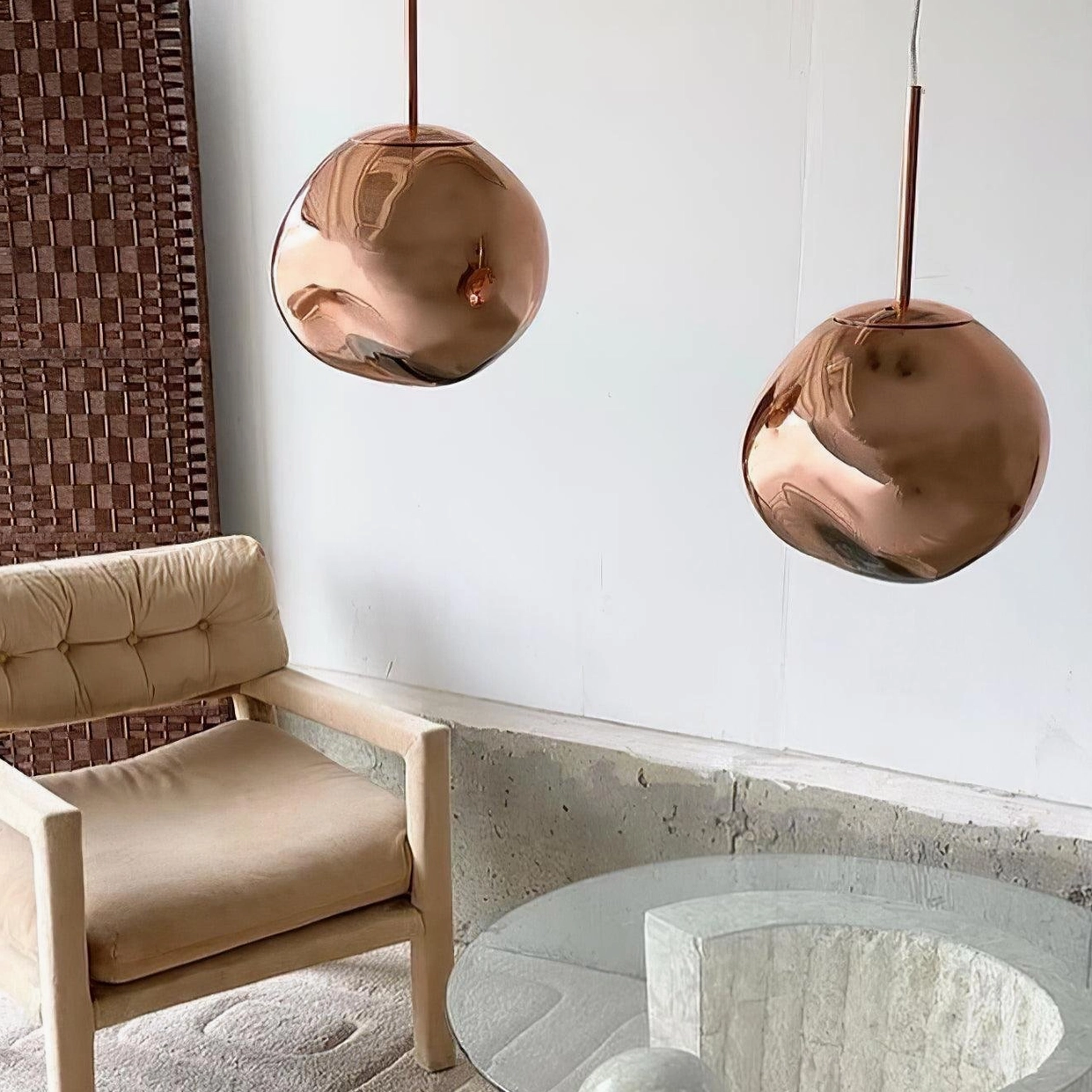 Lava pendant lamp sculptural mirror finish modern interior design accent