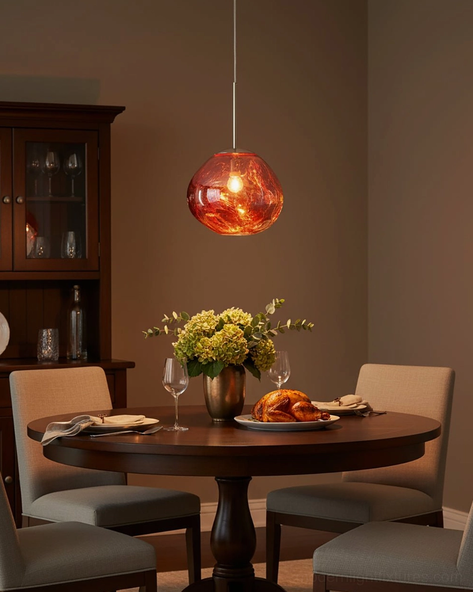Contemporary pendant lighting fixture sculptural silhouette with metallic finish