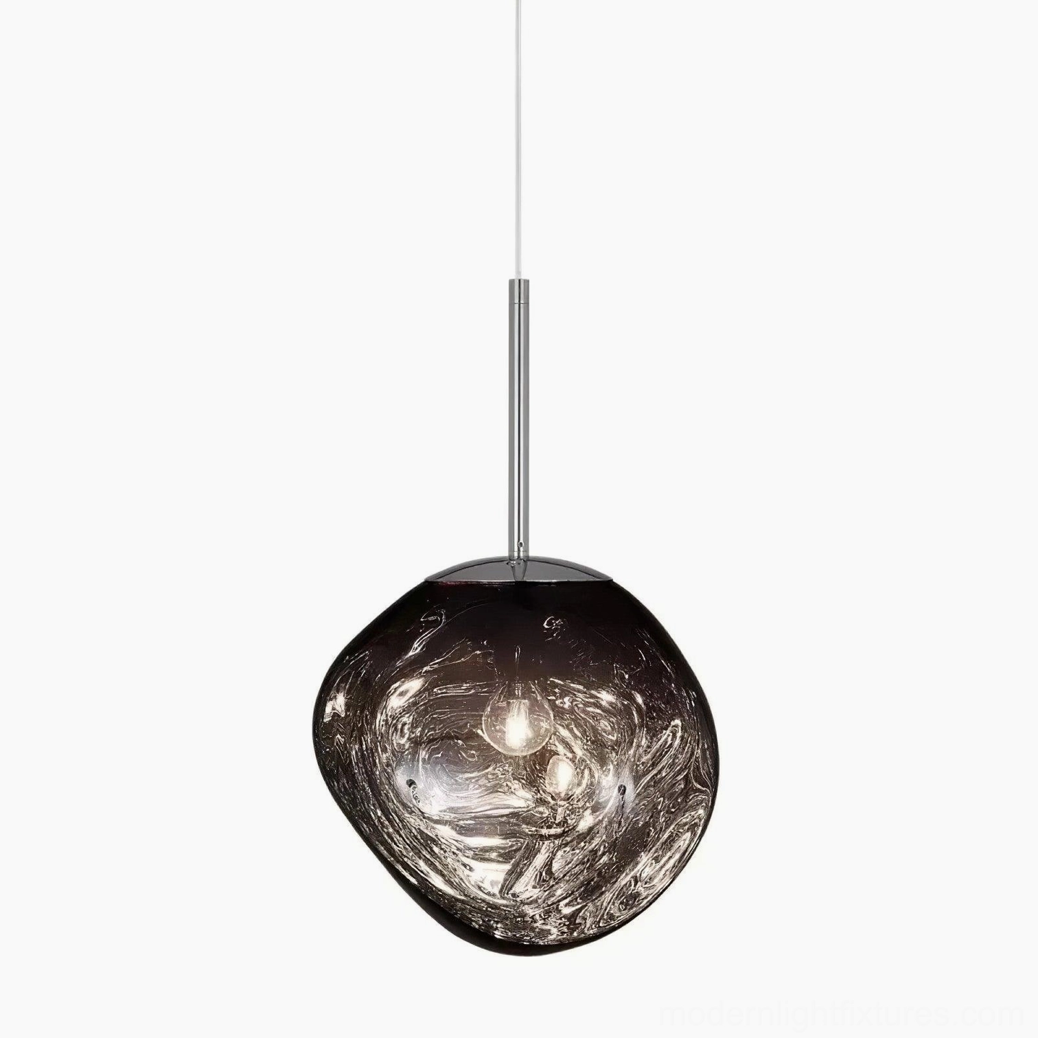 Lava pendant lamp smoky gray finish distorted mirror atmospheric lighting