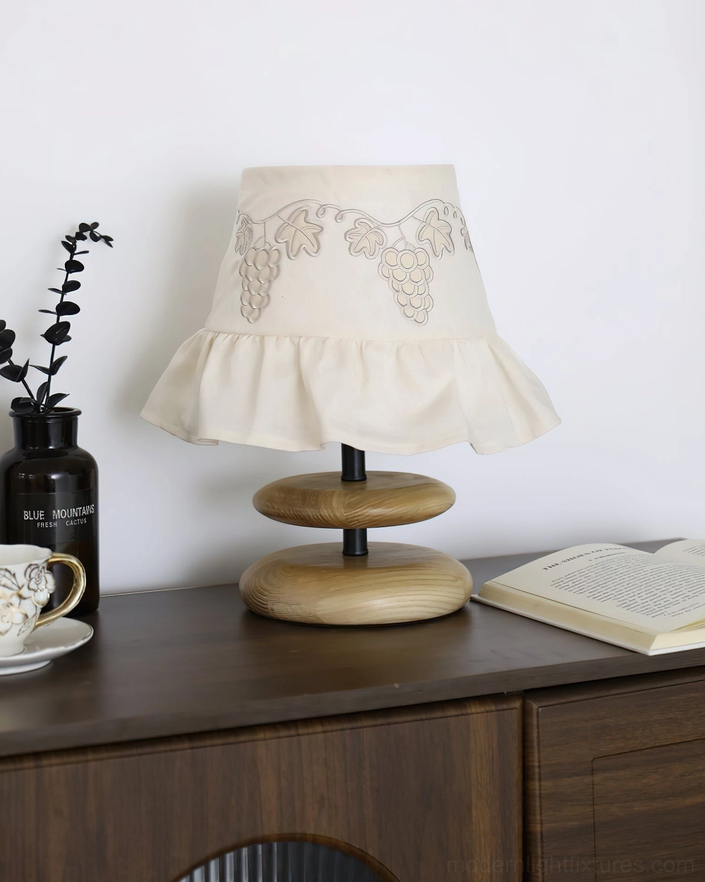 Lavelle grape embroidery table lamp side angle bedroom display with shabby chic styling