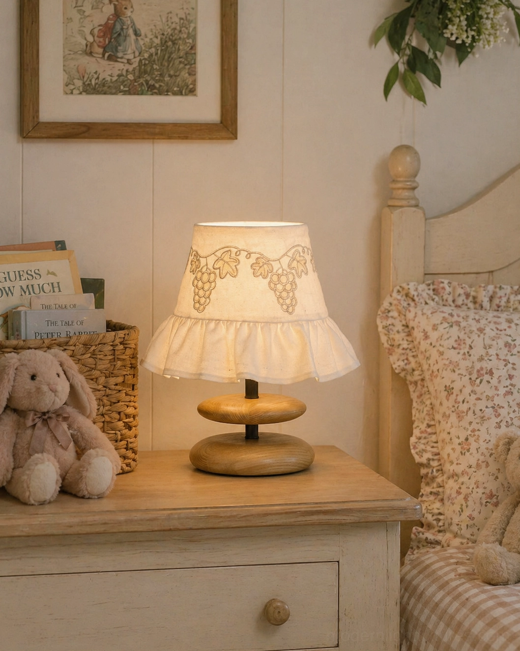 Lavelle table lamp shabby chic bedroom nightstand cozy setting with stuffed rabbit toy