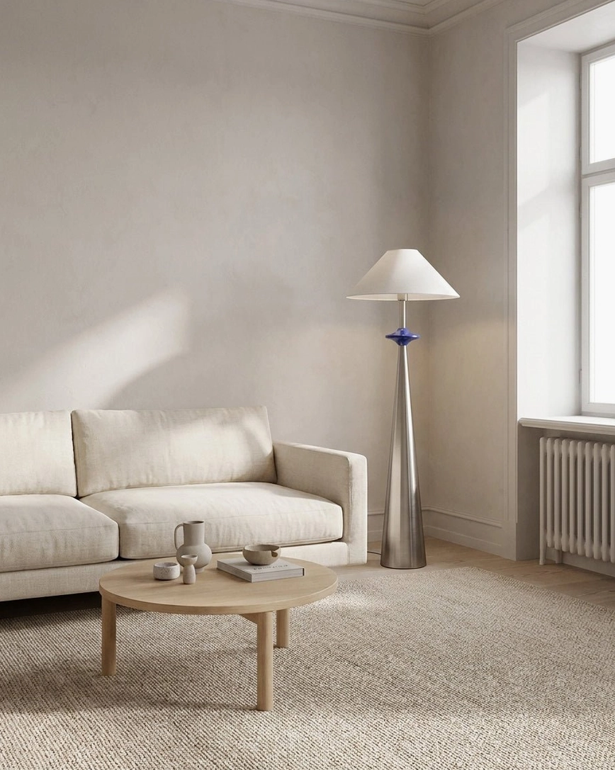 Lazuro cone floor lamp assembly guide showing pole sections connection and base installation steps