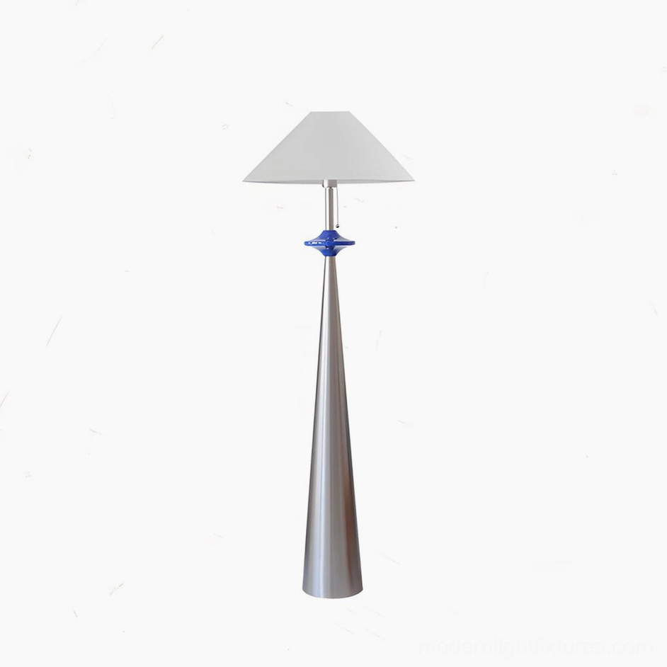 Lazuro cone floor lamp variant with silver base and white fabric shade, full product photography