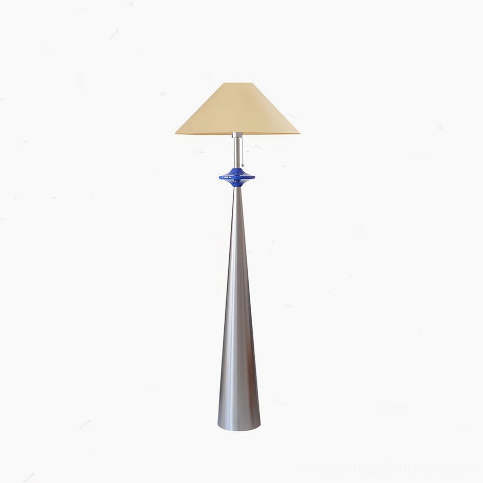 Lazuro cone floor lamp variant with silver stainless base and yellow accent shade, tri-color LED feature