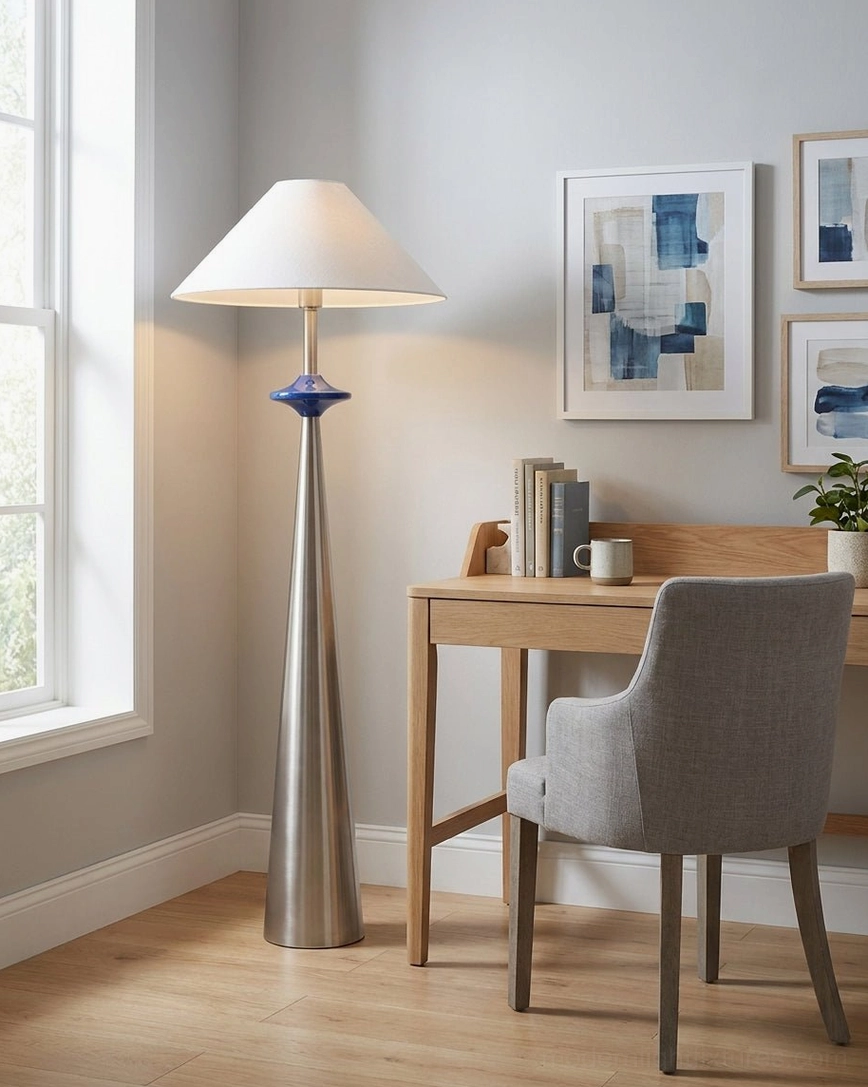 Pull-chain control mechanism on Lazuro cone floor lamp showing three color temperature switch feature