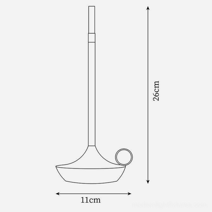 Technical dimension diagram for minimalist LED table lamp showing 26cm height and 11cm base diameter specifications