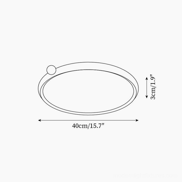 Technical dimension drawing of 40cm diameter modern LED ceiling light showing side profile measurements