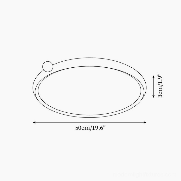 Technical dimension drawing of 50cm diameter modern LED ceiling light showing side profile measurements