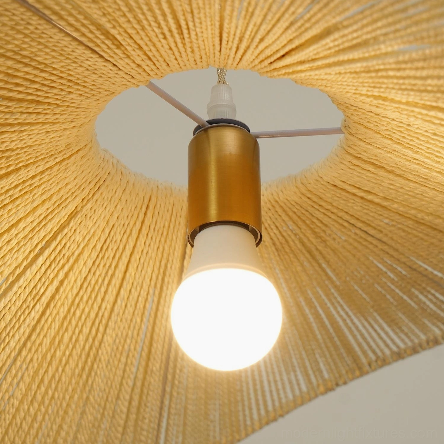 LED compatible woven hemp rope straw hat pendant light with energy efficient 5W bulb option