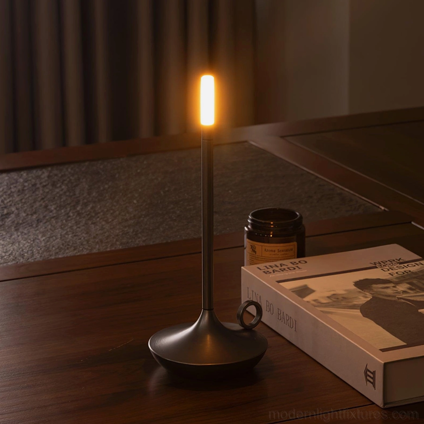 LED candle table lamp featuring 50000 hour lifespan integrated LED technology with durable aluminum design