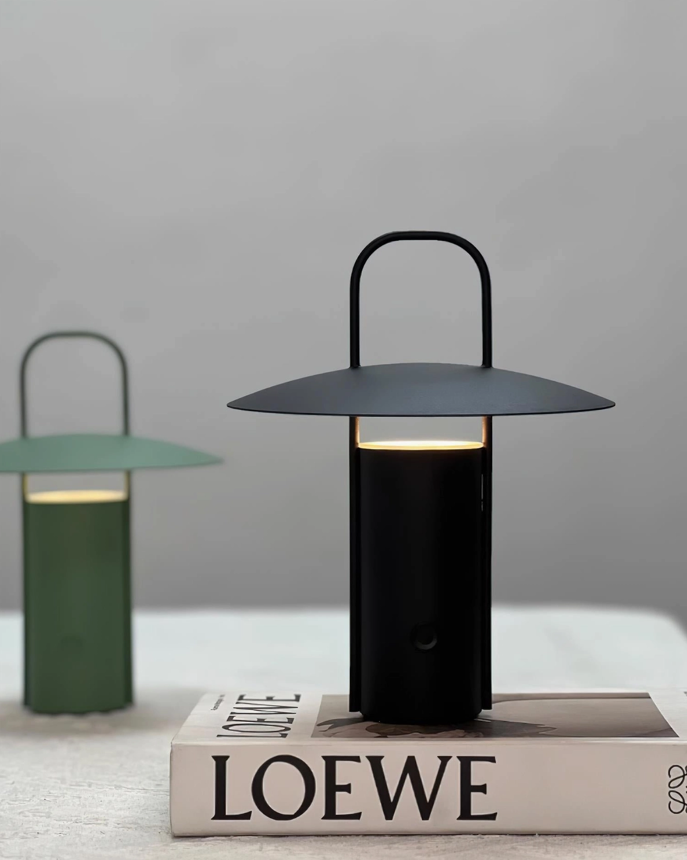 Scandinavian design LED table lamp demonstrating three-color changing light modes and brightness adjustment