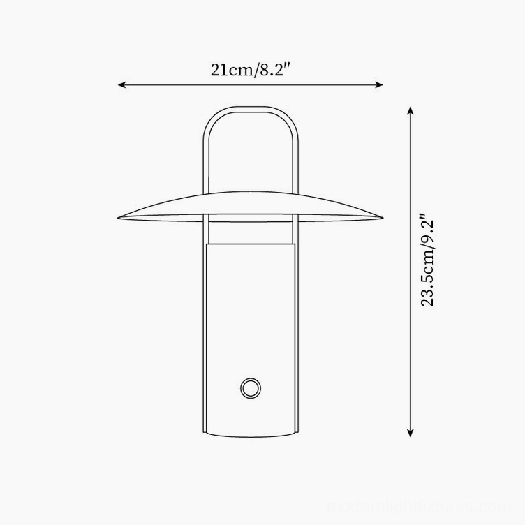 Technical specification diagram and dimension marks for portable LED table lamp design