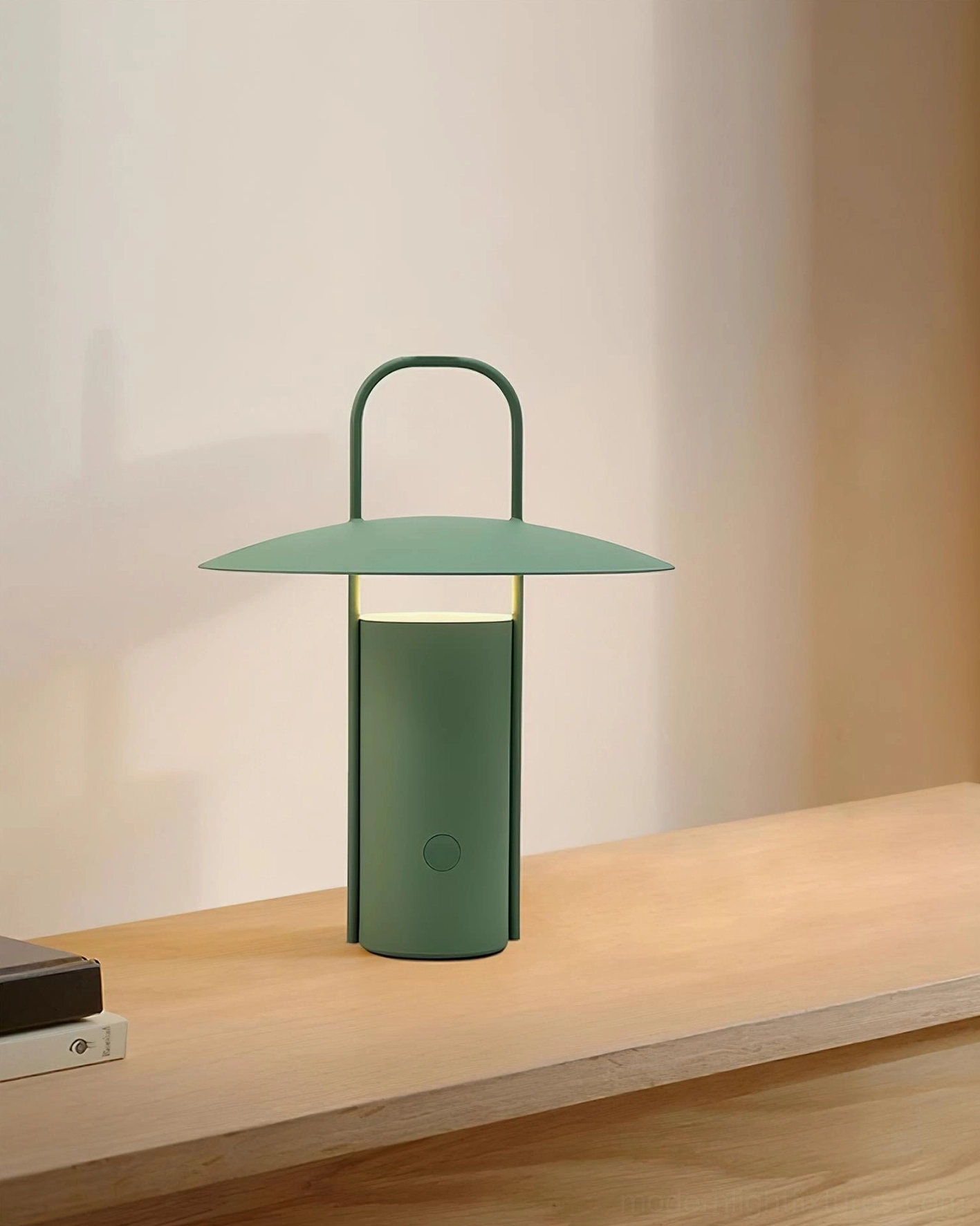 Contemporary portable LED table lamp showing touch control interface and USB charging port detail