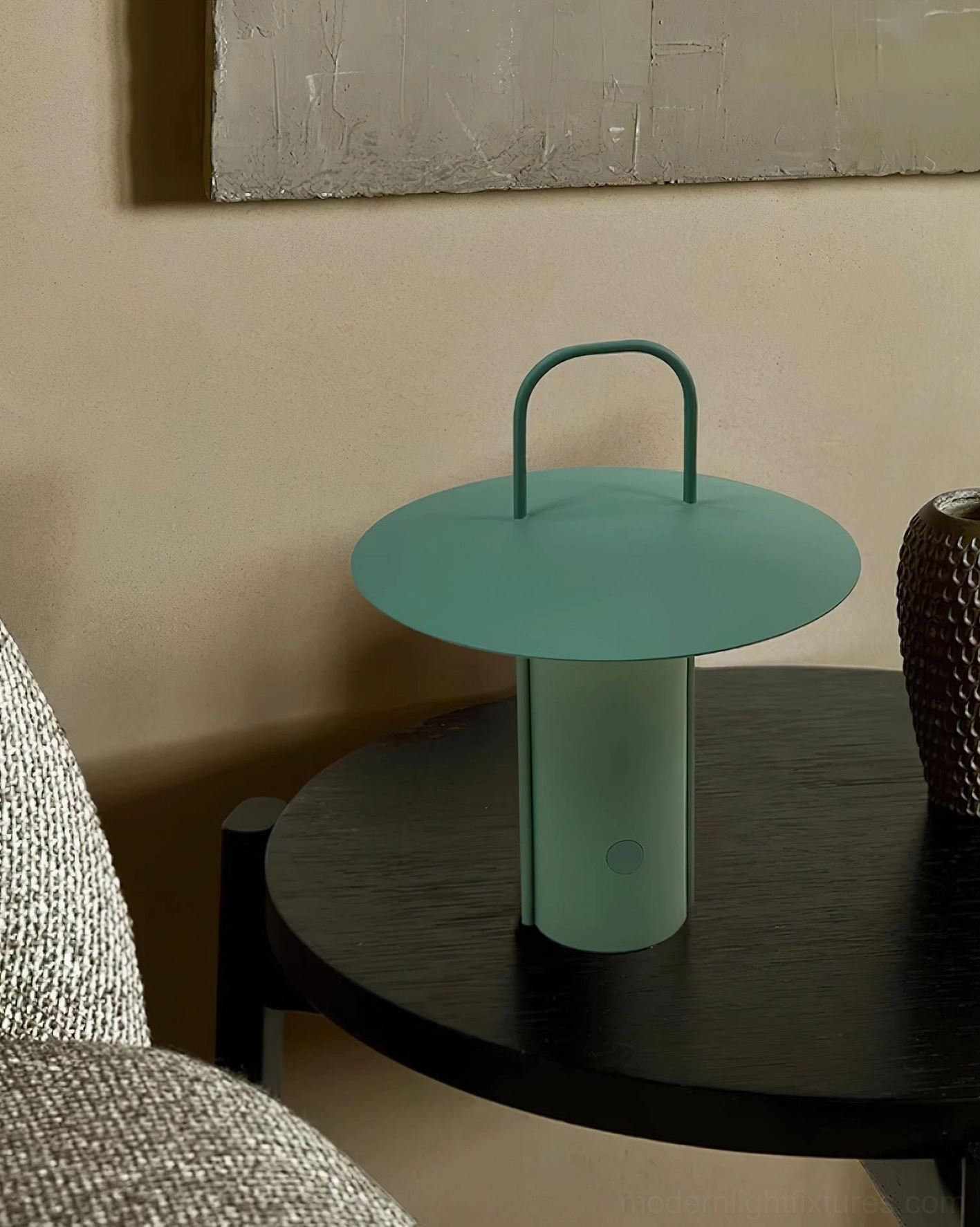 Modern minimalist LED table lamp interior packaging showing product accessories and documentation