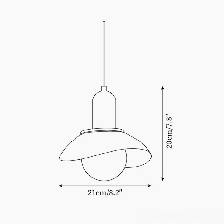 Technical line drawing of Legro pendant light with dimension specifications 21cm diameter by 20cm height
