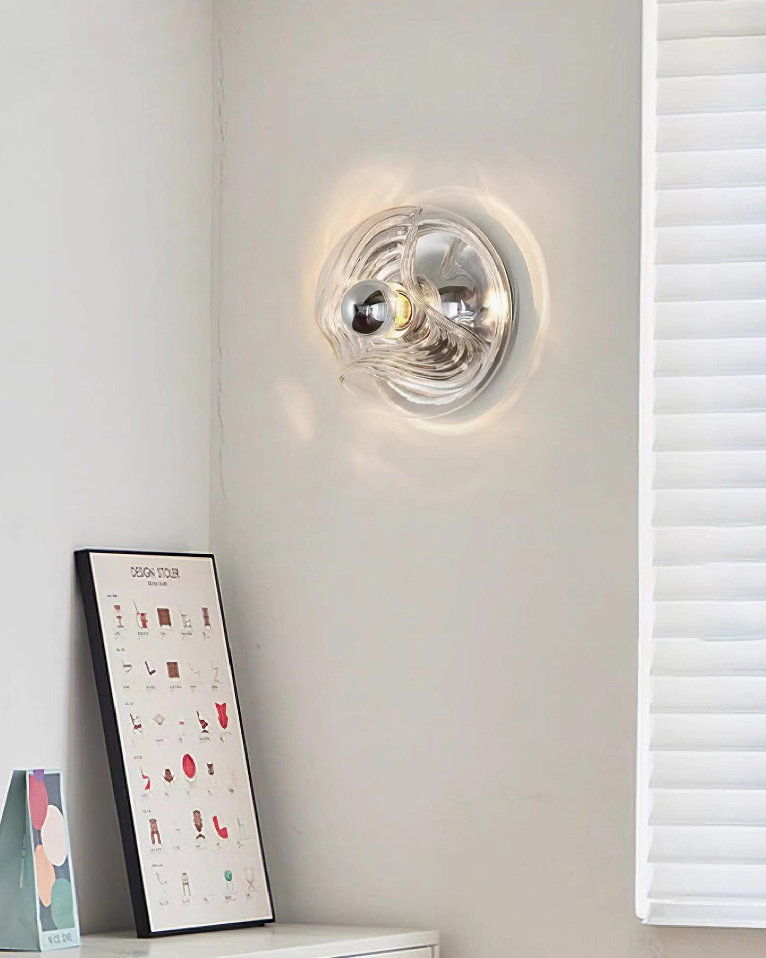 Glass wave wall sconce art deco modern design aesthetic detail view