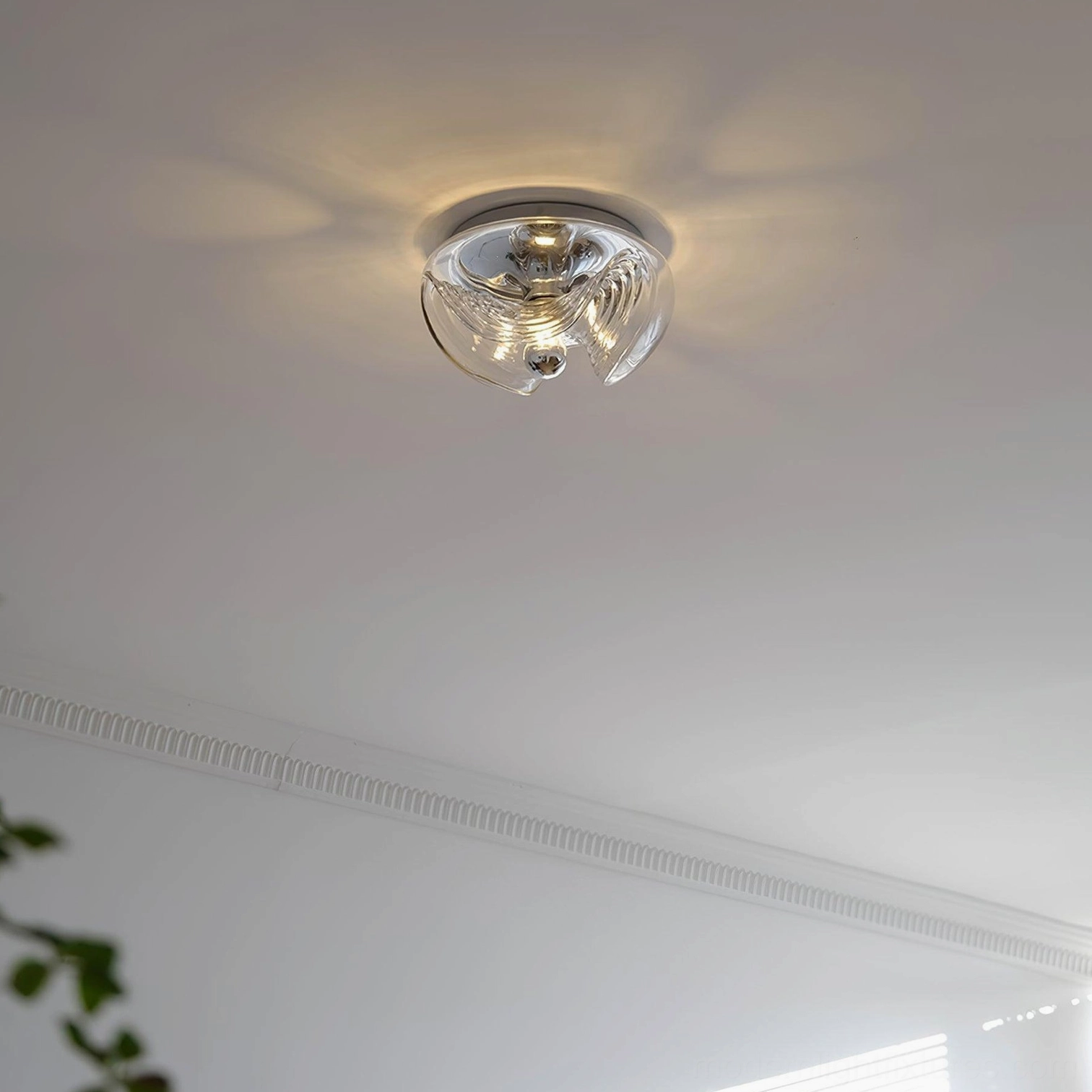Leisa wave glass sconce flush mount low-profile ceiling installation view