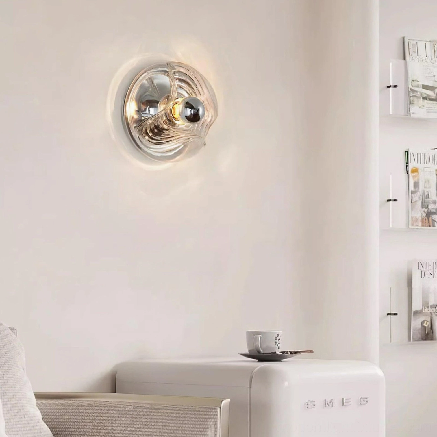 Wave glass wall sconce transitional hybrid modern home installation