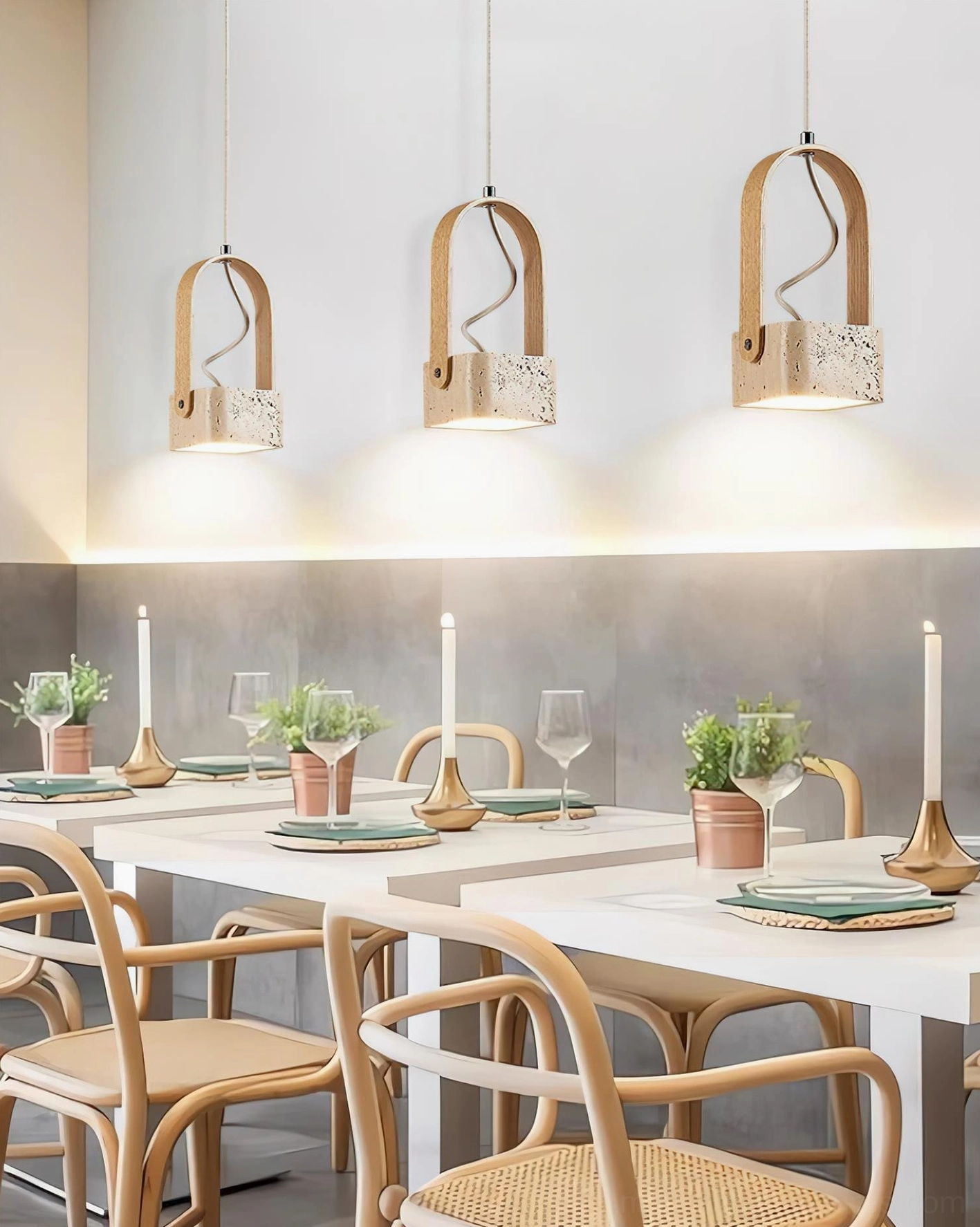 Leitura pendant lamp wood metal travertine contemporary interior design statement